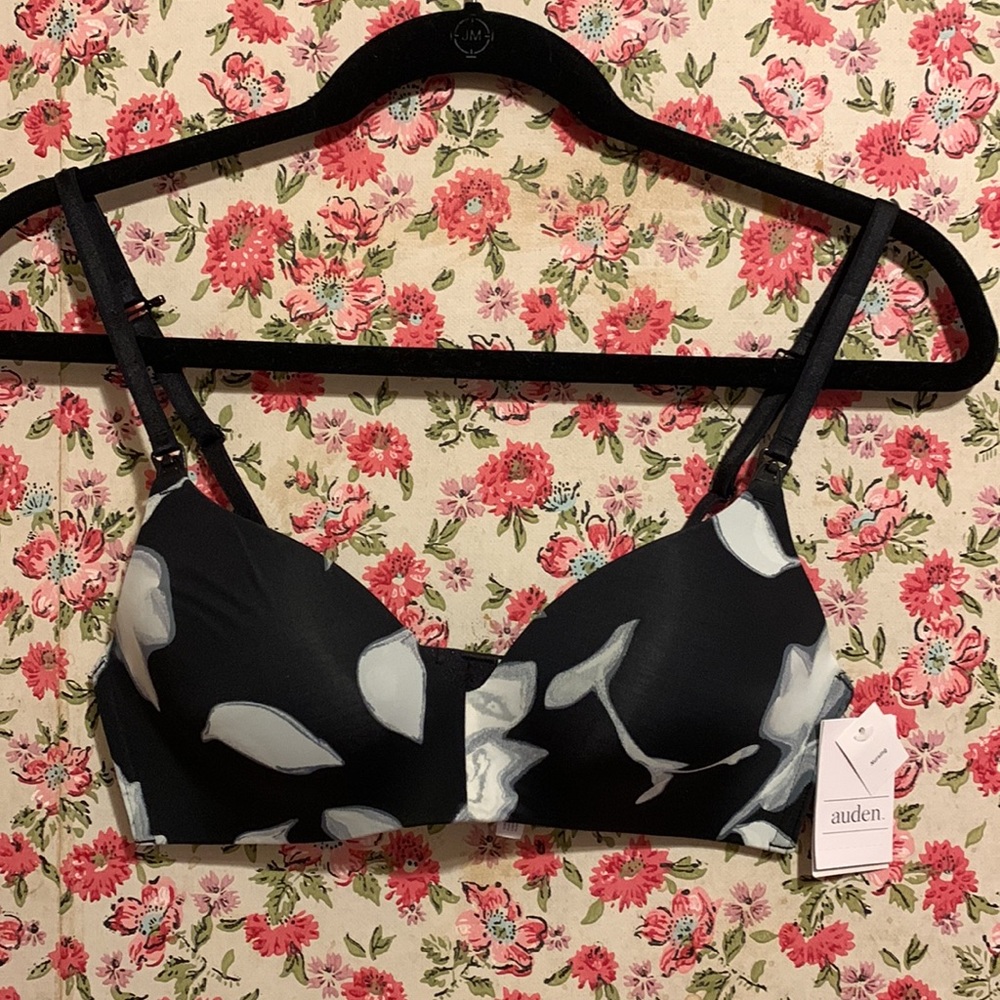 Auden Black Floral Nursing Bra 34B NWT